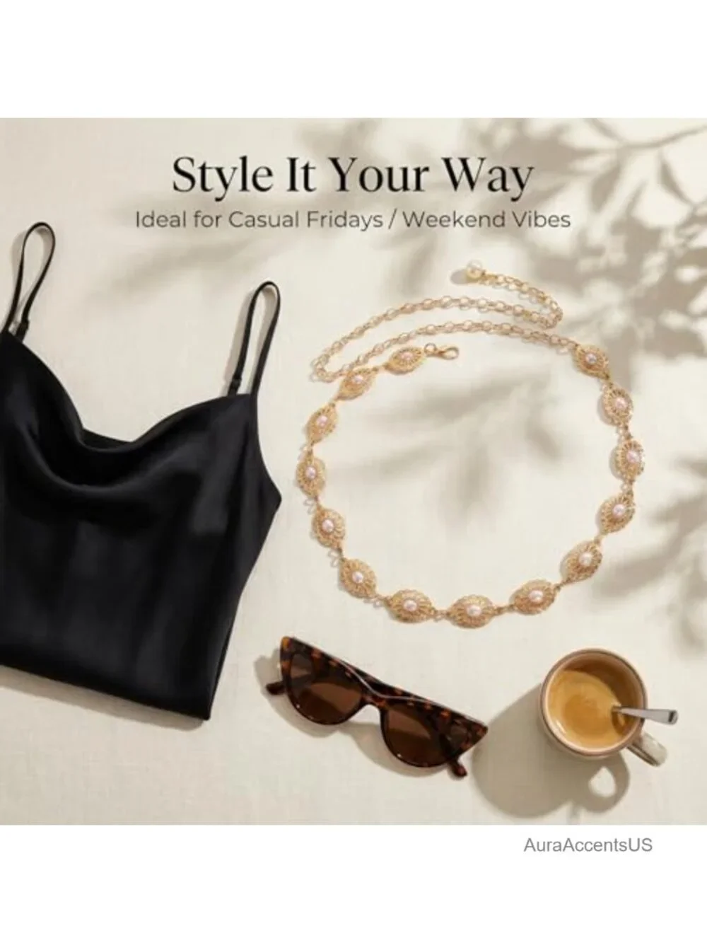 Gold Dangle Belt Metal Pearl Waist Chain Decorative Accessories for Dresses